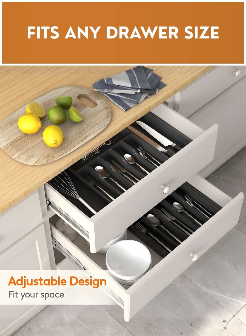 JUNI Silverware Drawer Organizer, Expandable Utensil Tray for Kitchen, BPA Free Flatware and Cutlery Holder, Adjustable Plastic Storage for Spoons Forks Knives, Large - Image 2